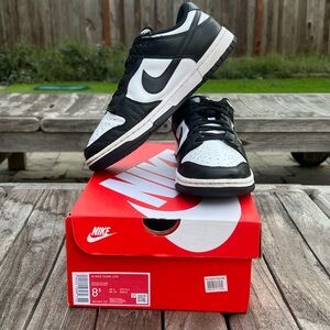 Women’s Nike “Panda” Black + White Dunk Lows Sneakers 8.5